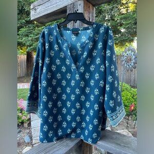 Women’s J.Jill Wearever easy care tunic top in dark teal, Size XLtall